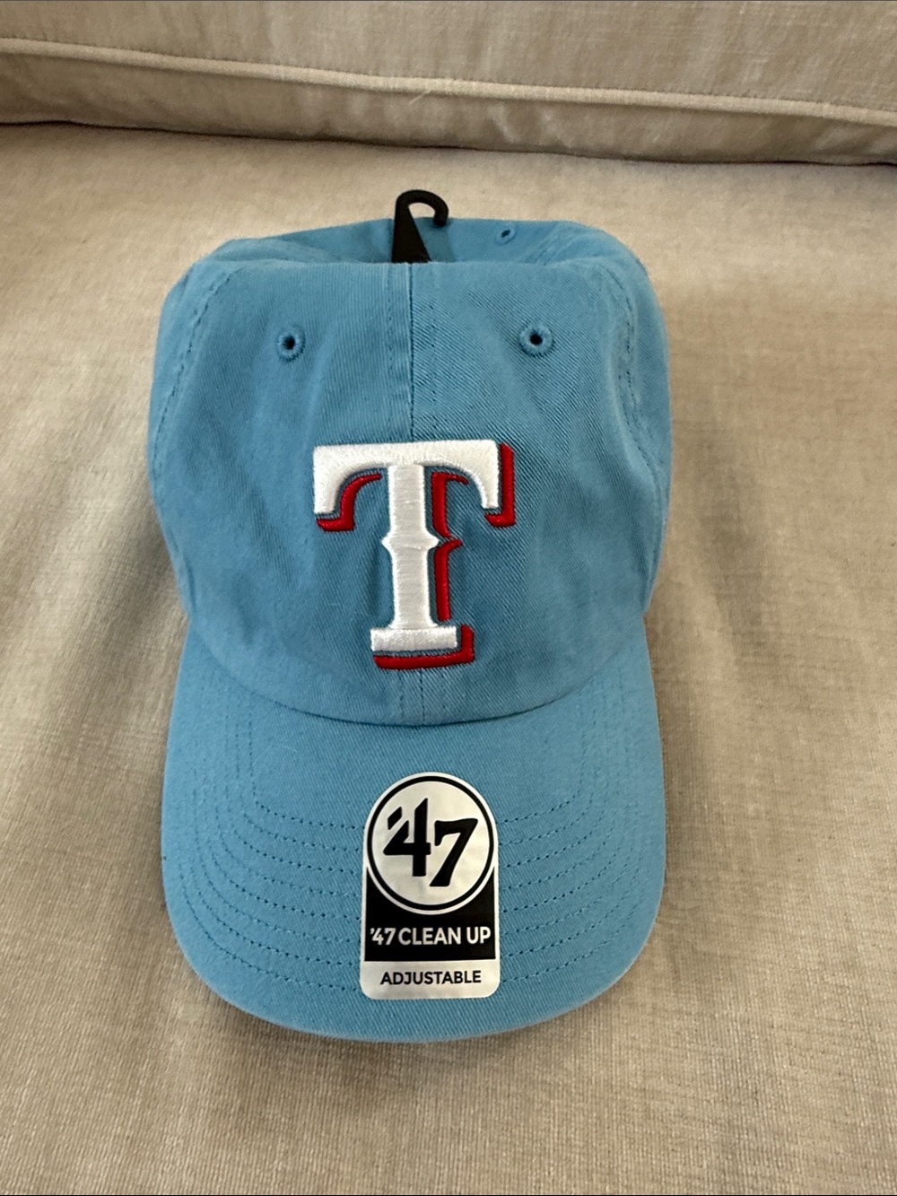 '47  Light Blue Baseball Hat with White and Red 'T' Logo